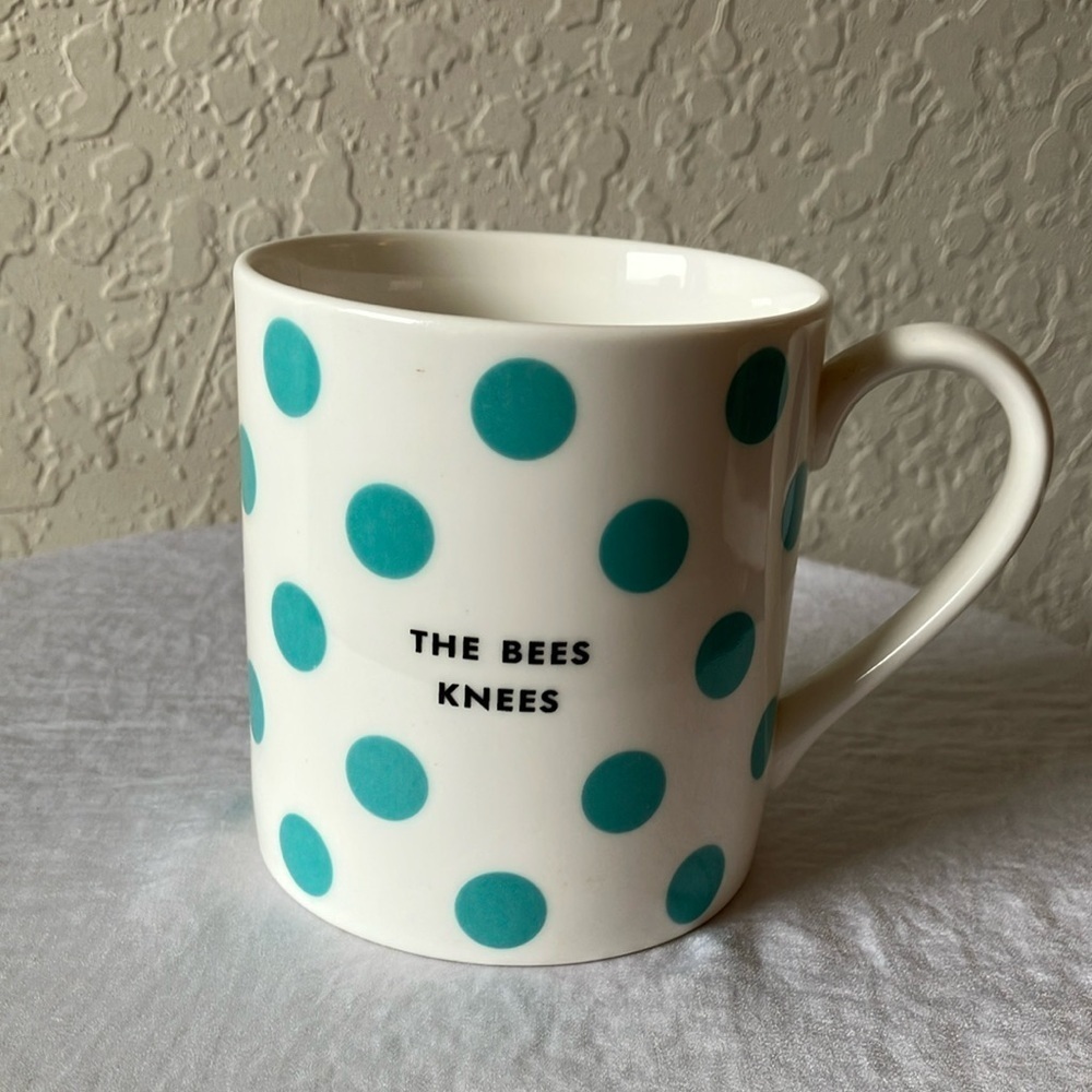 Kate Spade Lenox: White/Teal “The Bees Knees” Polka Dot Mug